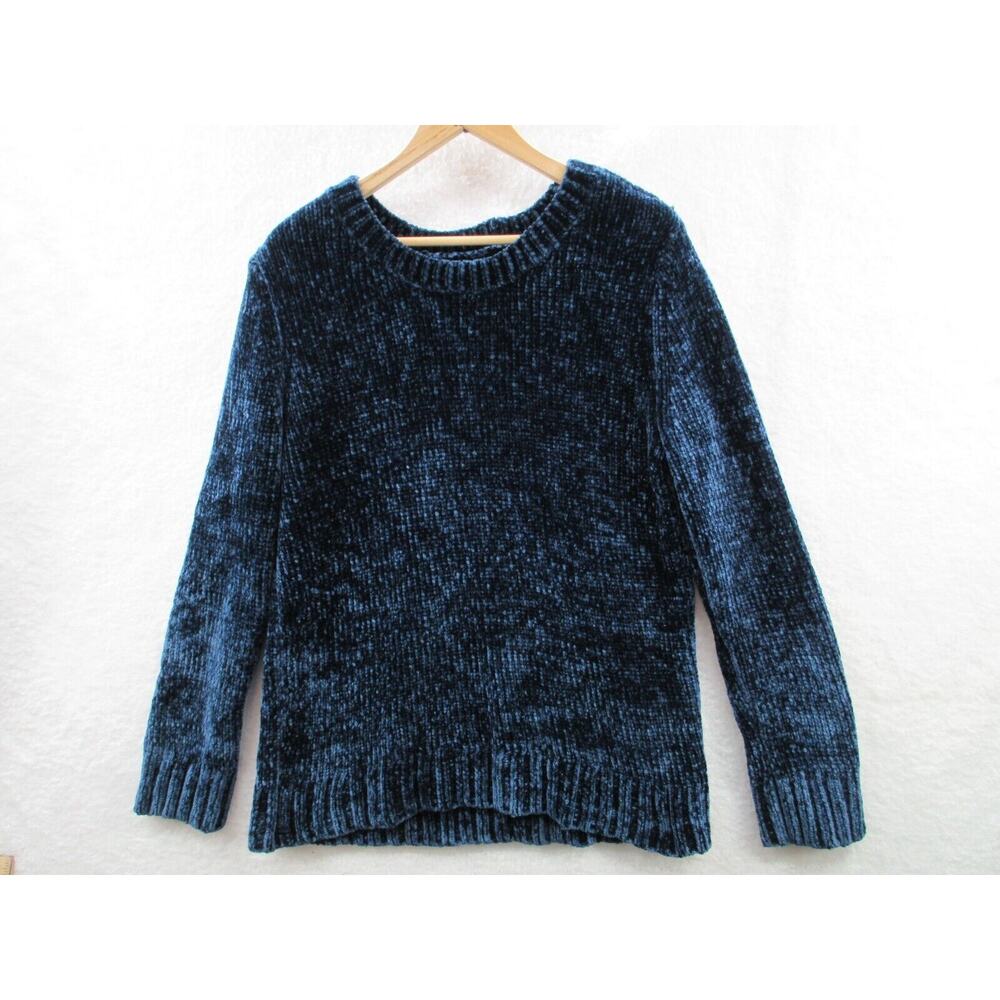 ORVIS Women's Chenille Pullover Sweater Soft Chunky Navy Blue Knit Size Medium